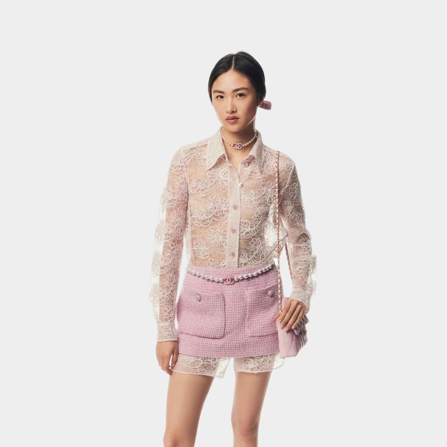 Skirt Cotton Tweed Light Pink Grey