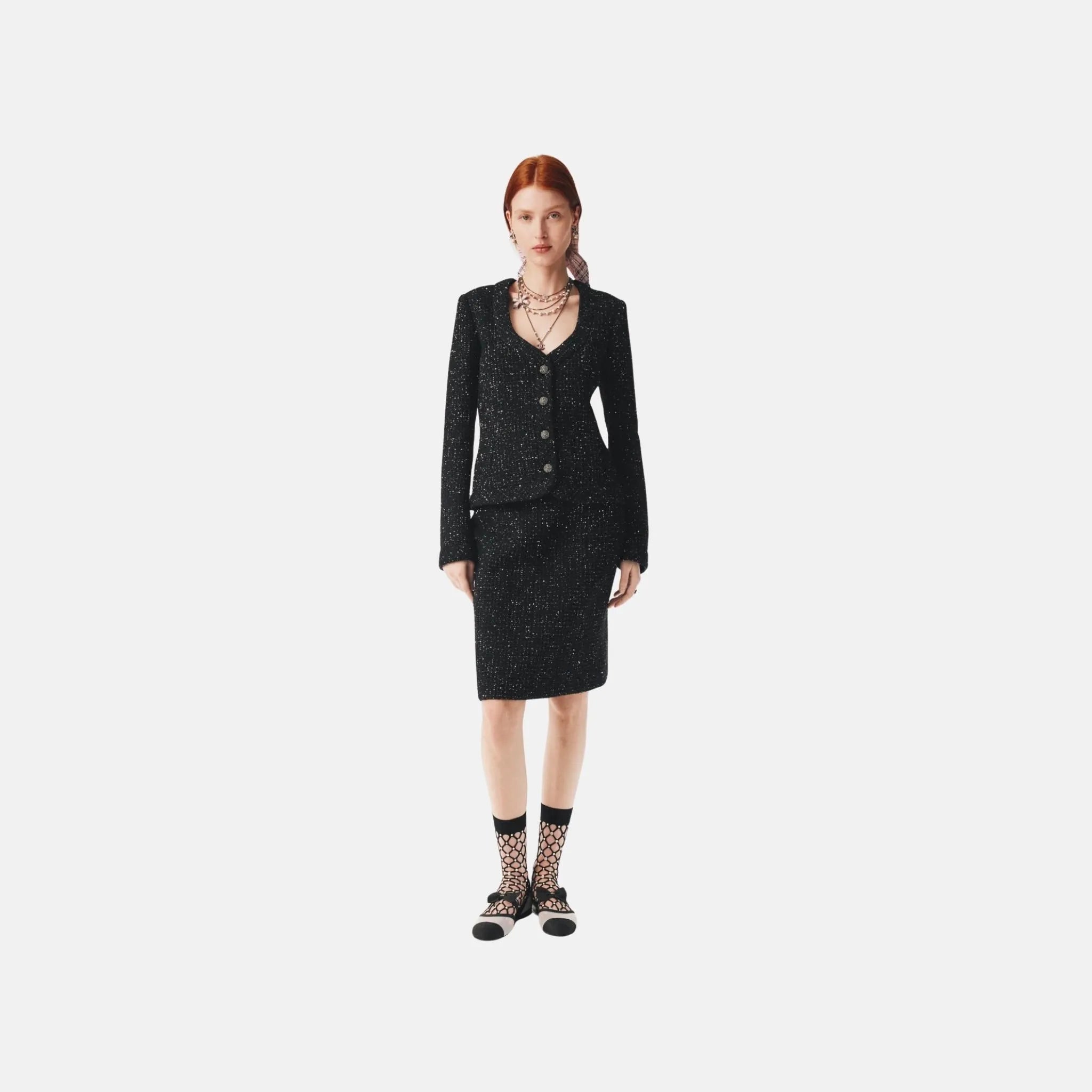 Skirt in Sequined Wool Tweed