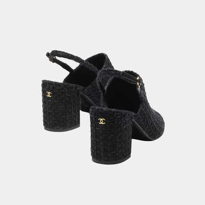 Slingback in Cotton Tweed &amp; Grosgrain
