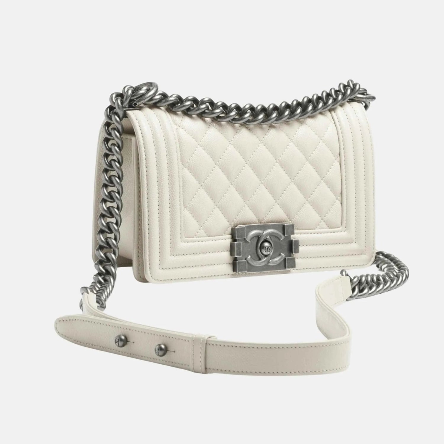 Small Boy Bag in Shiny Grained Calfskin and Ruthenium