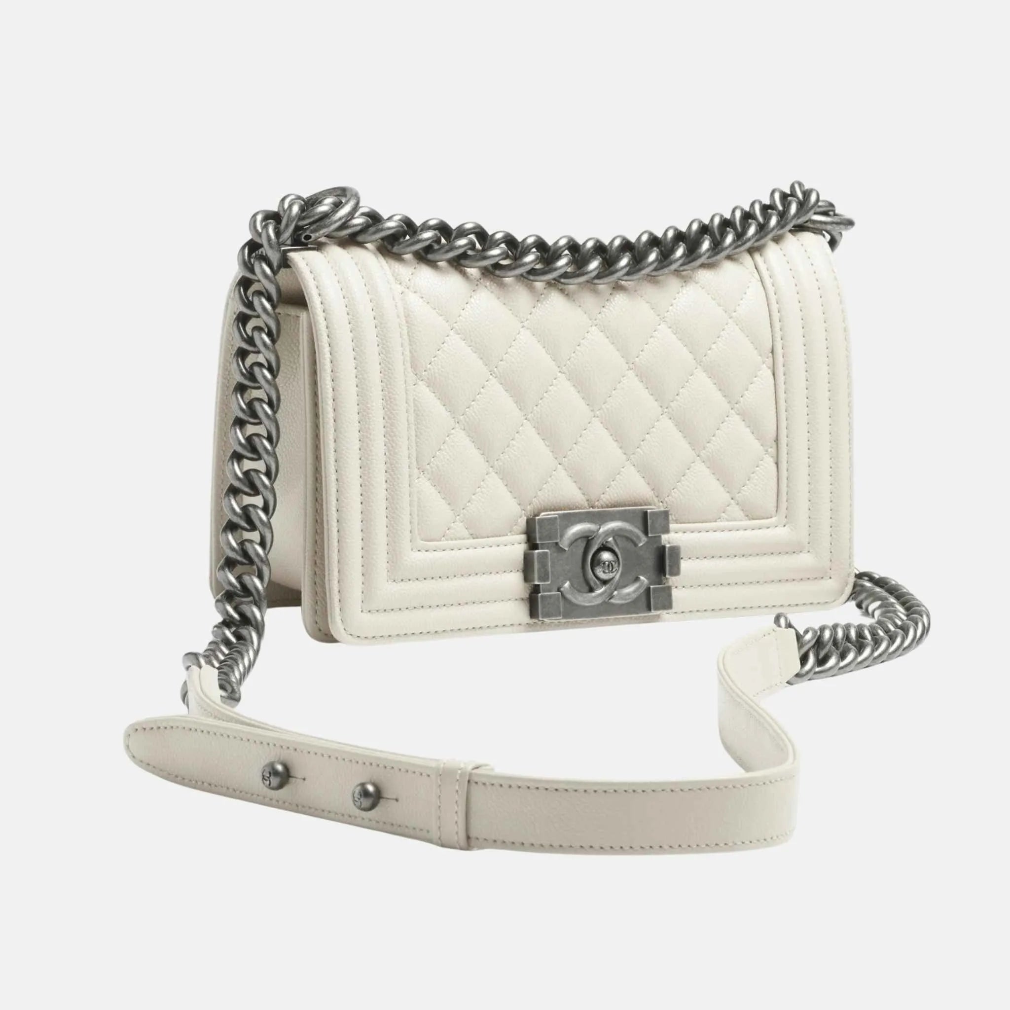 Small Boy Bag in Shiny Grained Calfskin and Ruthenium