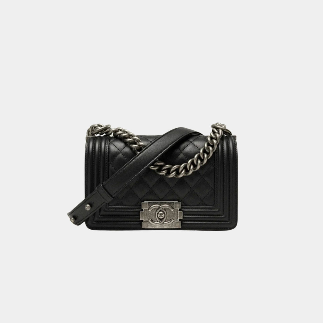 Small Boy Handbag in Calfskin and Ruthenium Metal