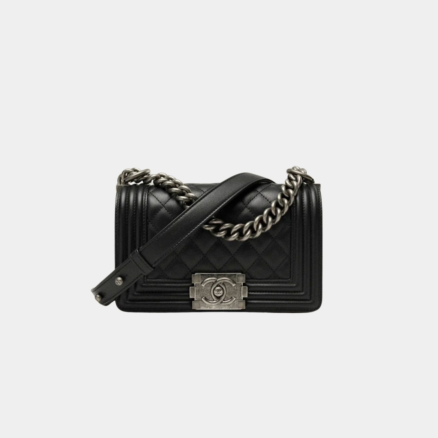 Small Boy Handbag in Calfskin and Ruthenium Metal