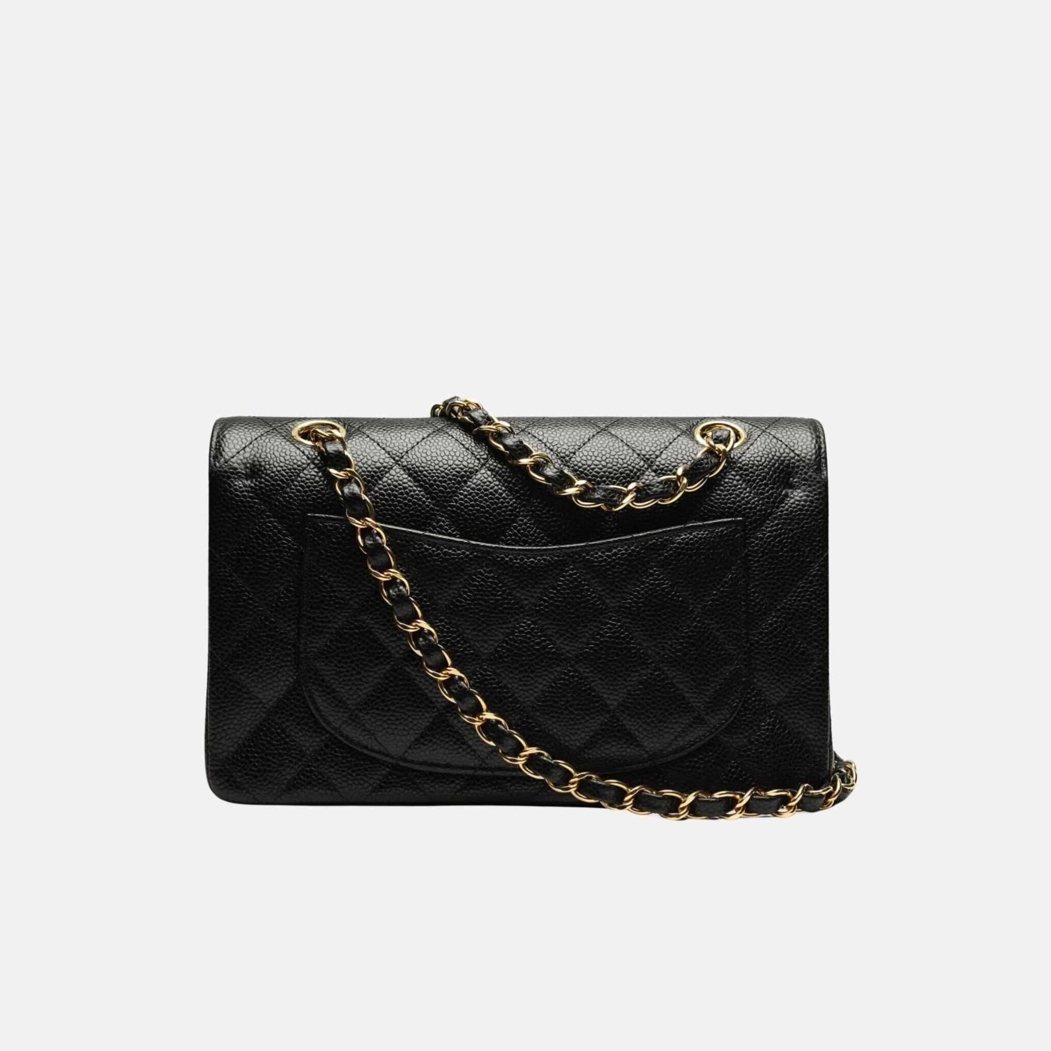 Small Classic Grained Calfskin Handbag In Gold Tone Metal