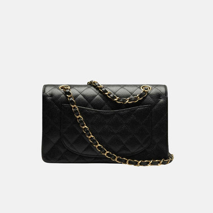 Small Classic Grained Calfskin Handbag In Gold Tone Metal