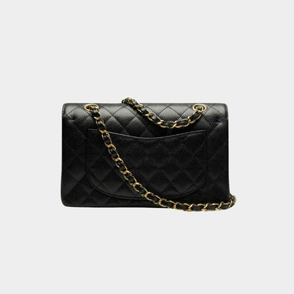 Small Classic Handbag Grained Calfskin Gold Tone Metal Black