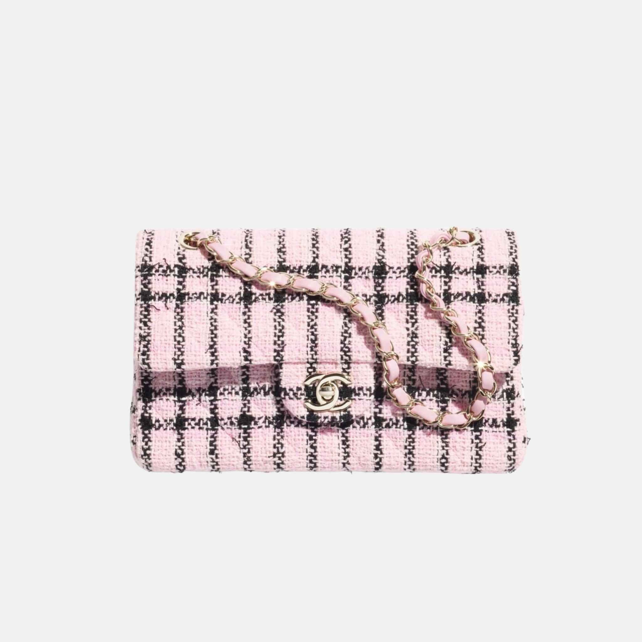 Small Classic Handbag In Tweed And Gold Metal