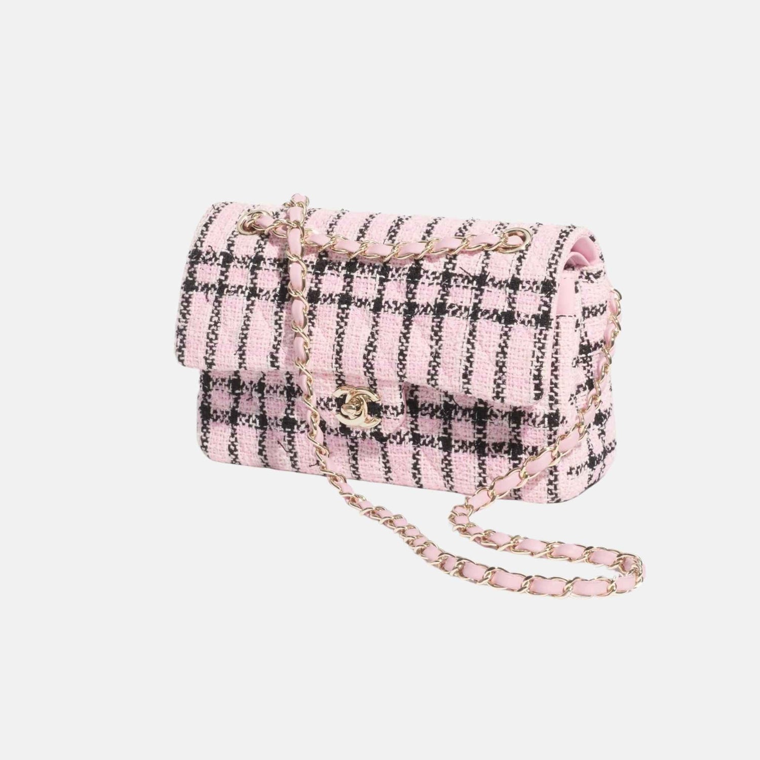 Small Classic Handbag In Tweed And Gold Metal