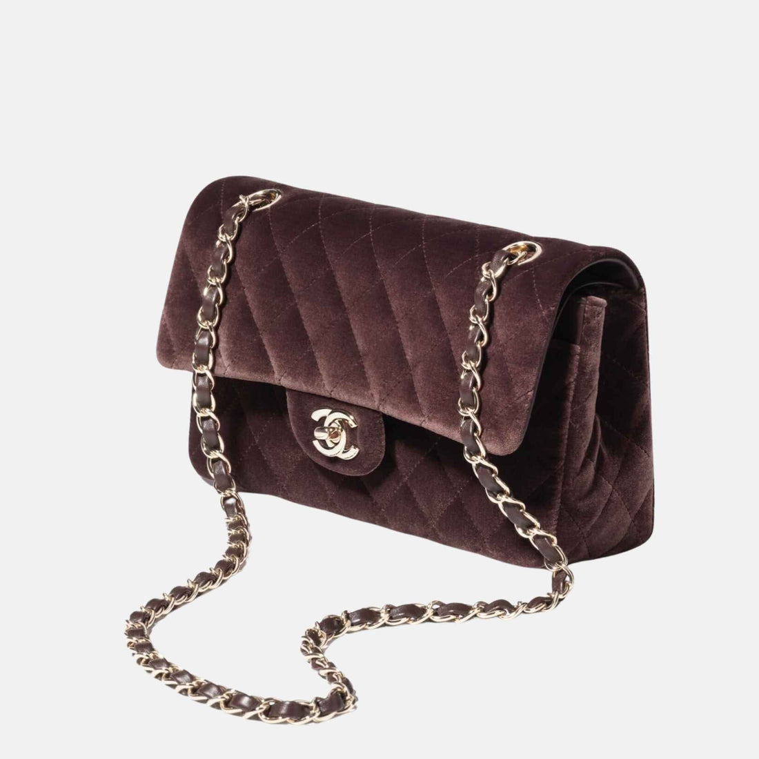 Small Classic Handbag In Velvet And Gold Metal