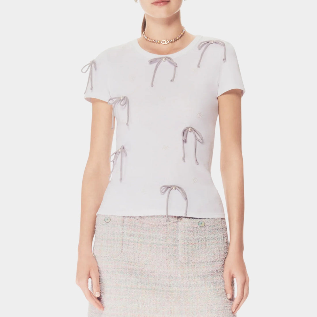 T Shirt Embroidered Cotton Jersey White Light Gray