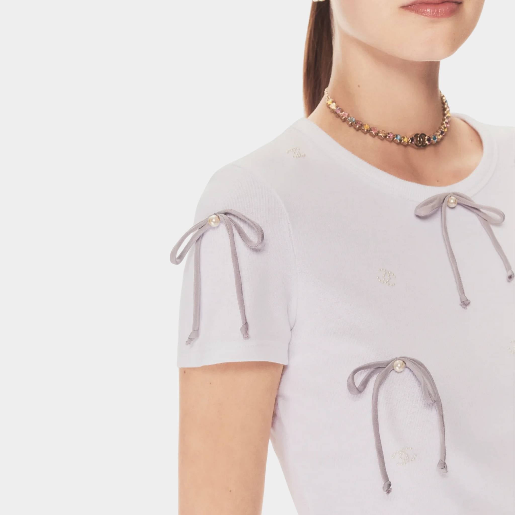 T Shirt Embroidered Cotton Jersey White Light Gray