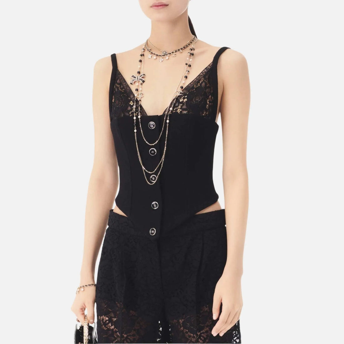 Top in Wool Crepe and Lace