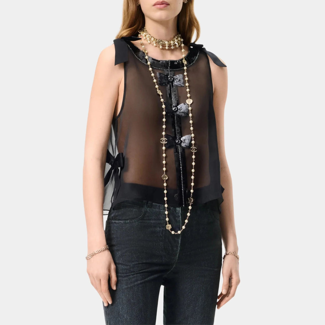 Top in Silk Organza Embroidered with Sequins