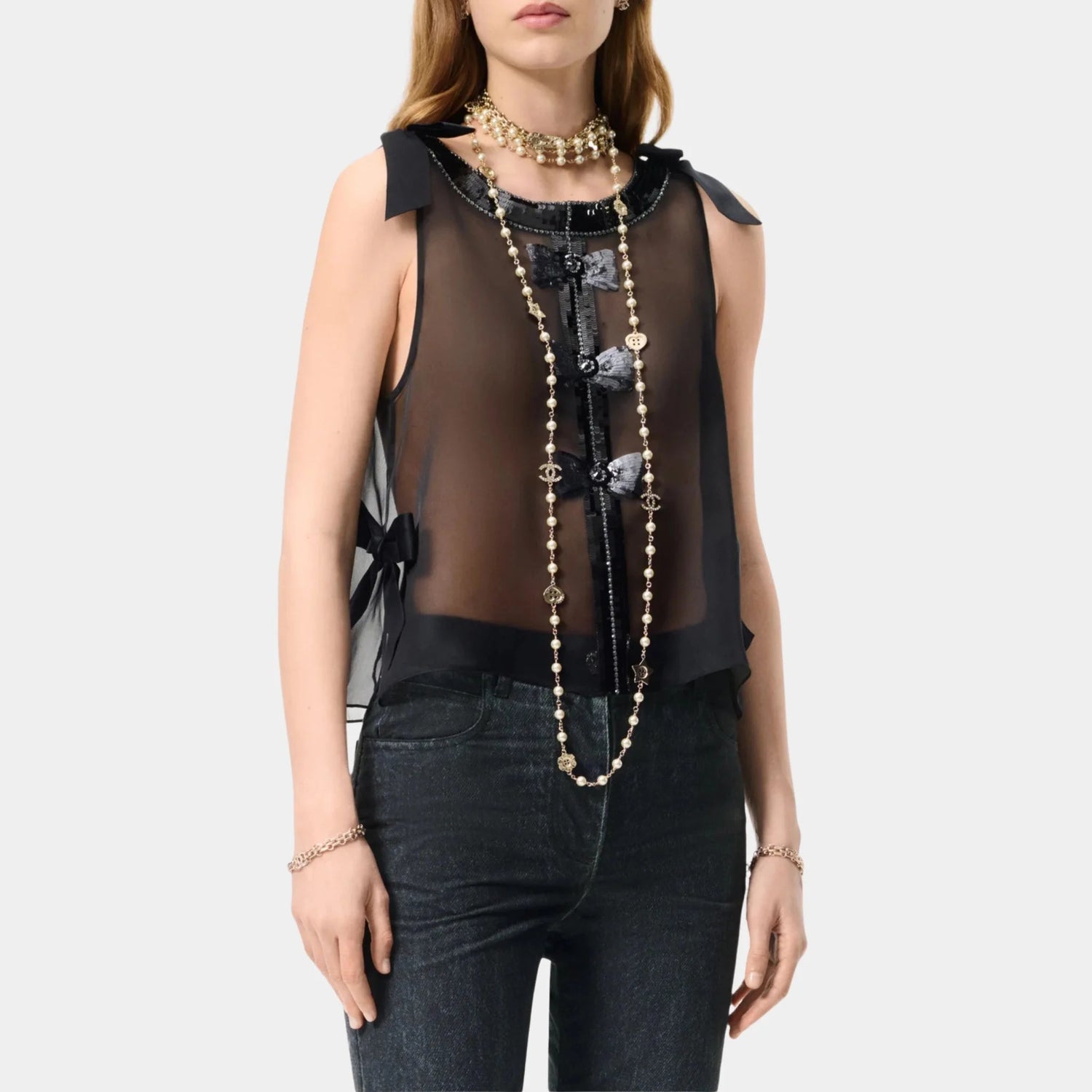 Top in Silk Organza Embroidered with Sequins