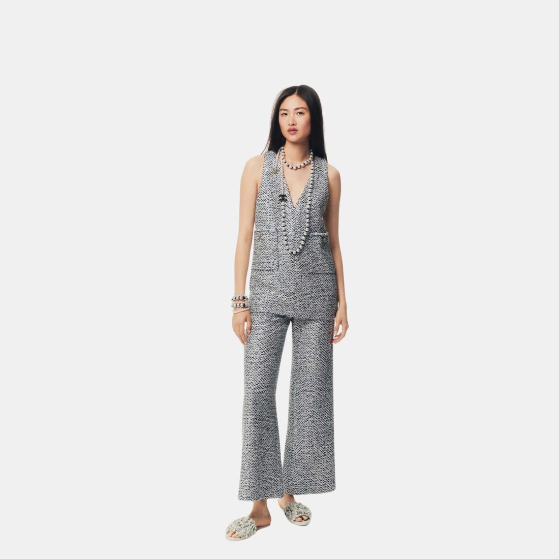 Trousers Glittered Tweed White Blue And Black