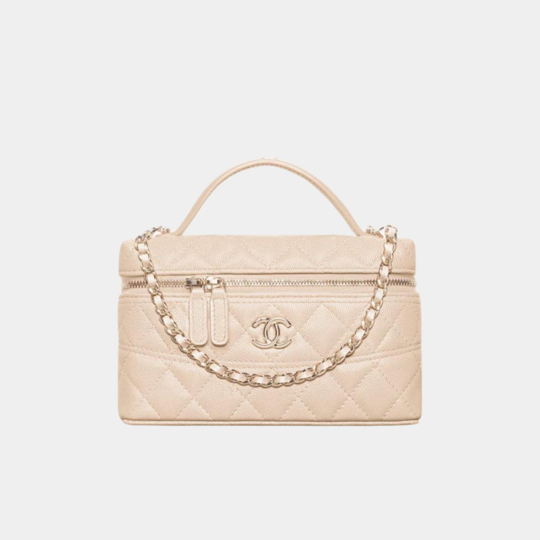 Vanity with Chain in Grained Calfskin and Gold Toned Metal