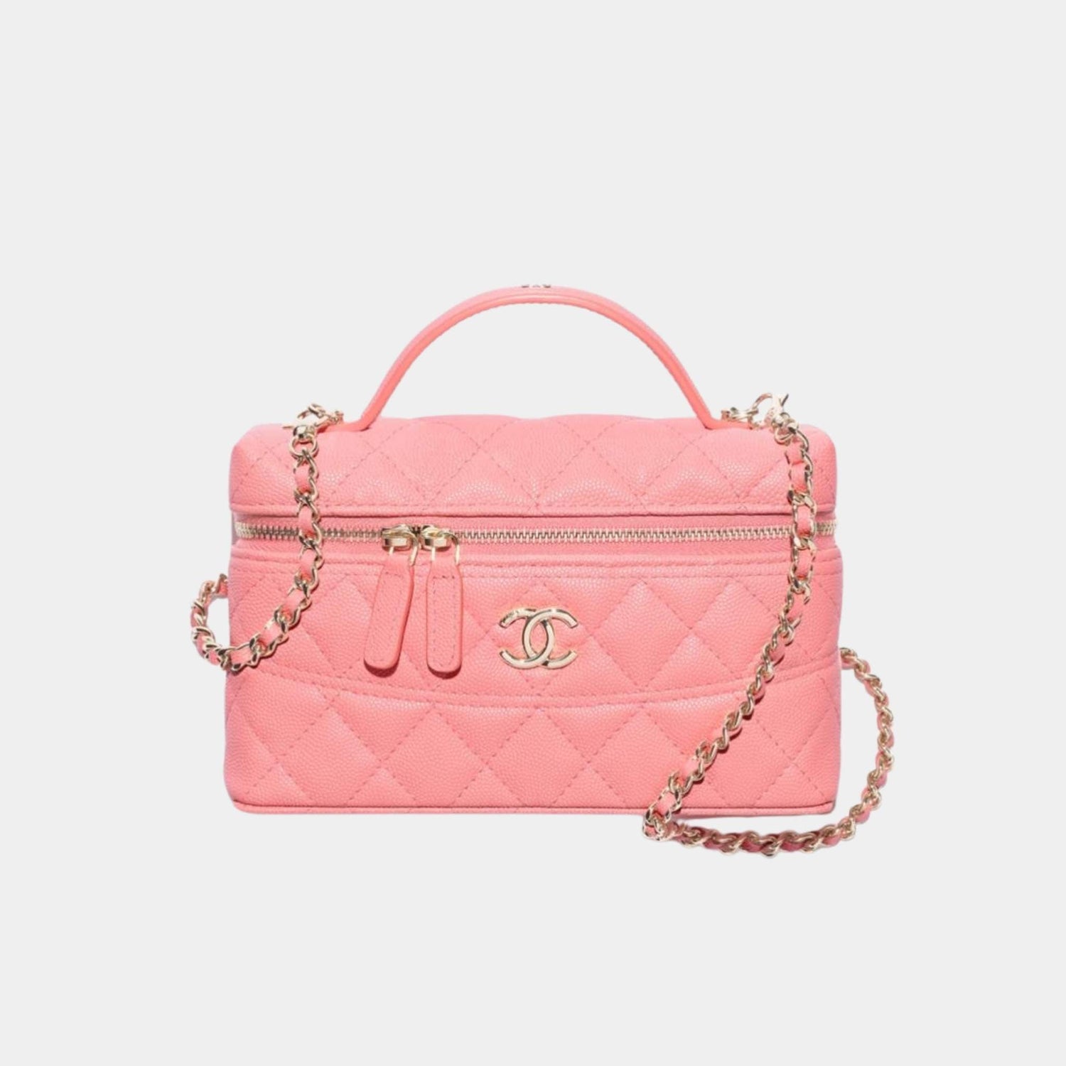 Vanity with Chain in Grained Calfskin and Gold Toned Metal