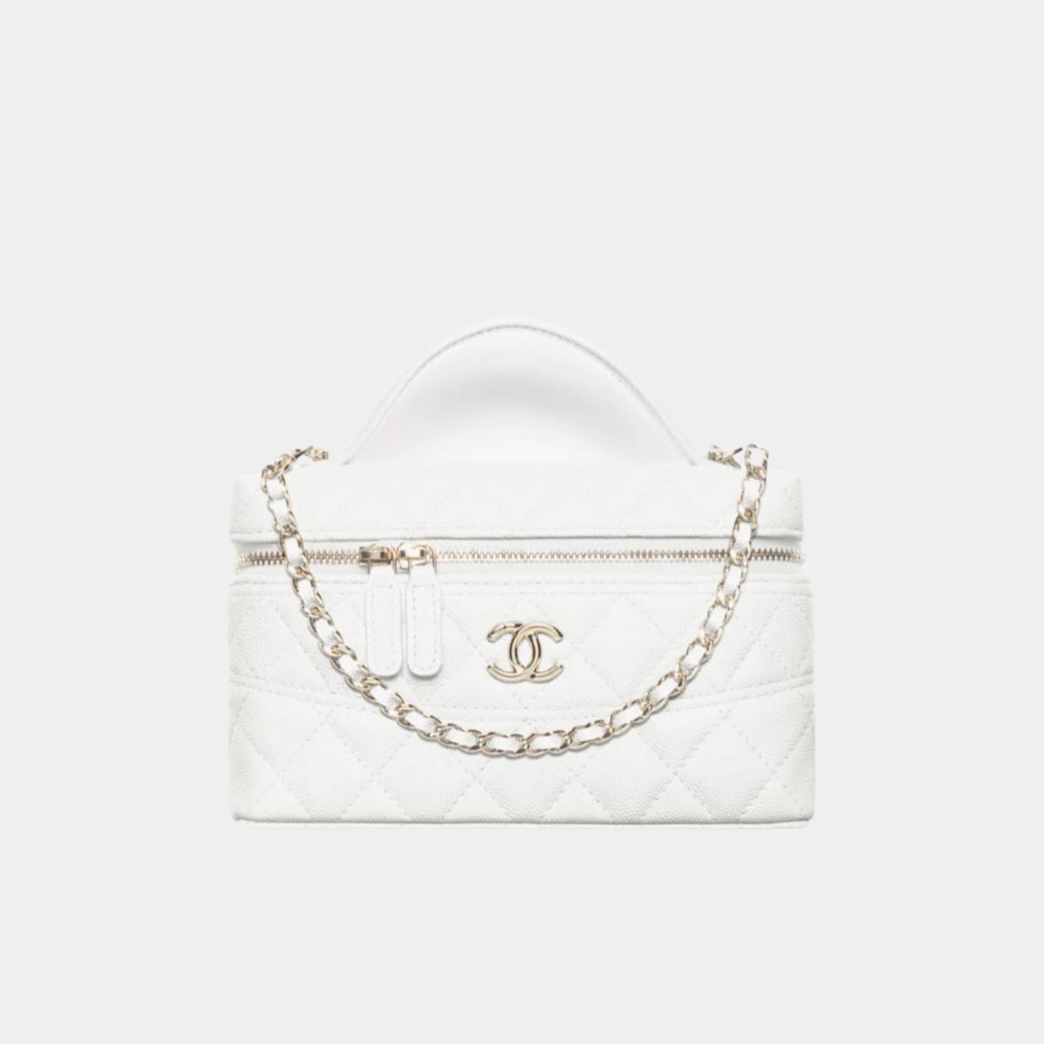 Vanity with Chain in Grained Calfskin and Gold Toned Metal