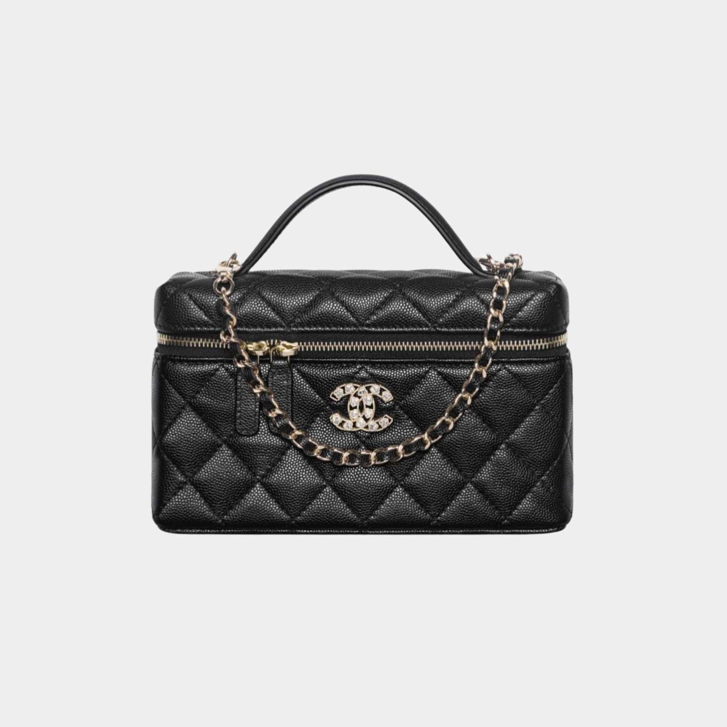 Vanity with Chain in Shiny Grained Calfskin and Strass