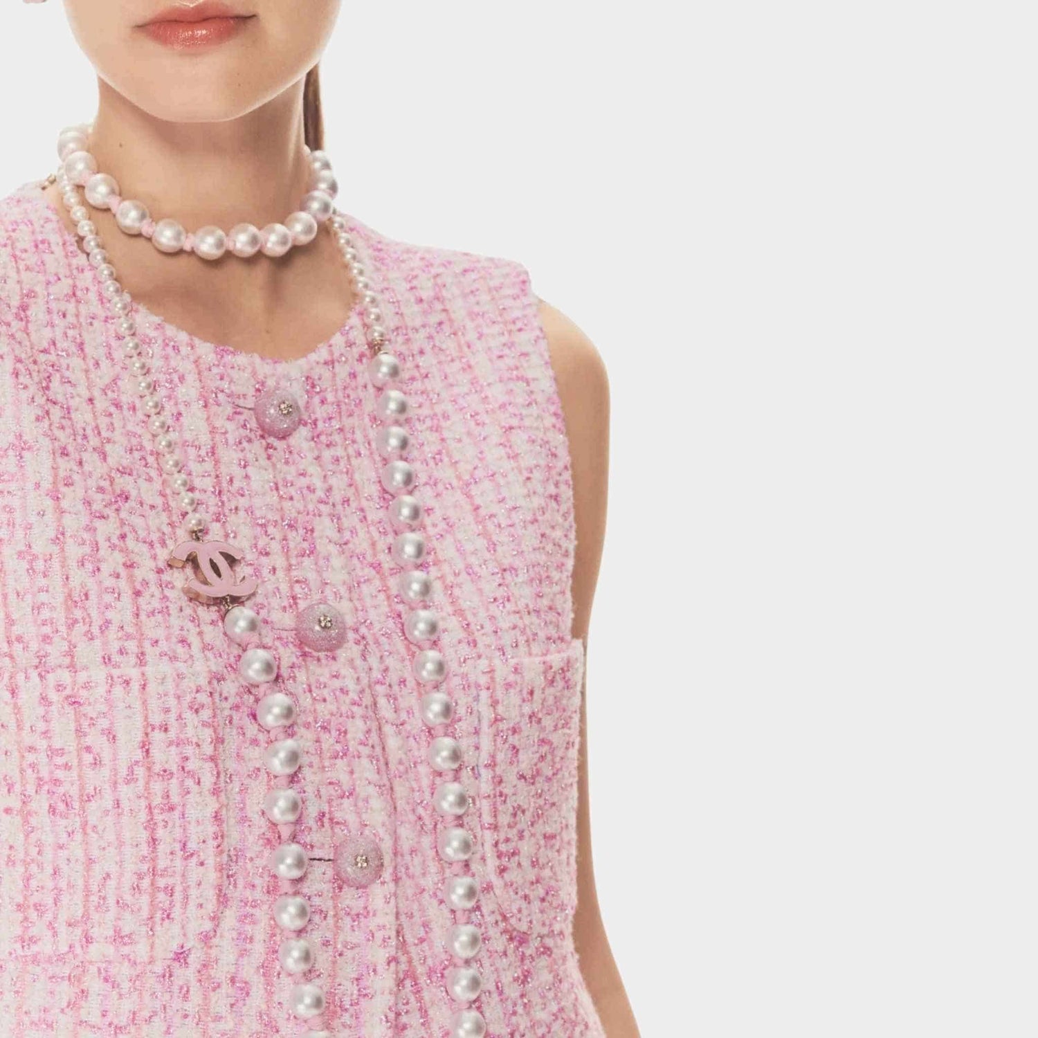 Vest Iridescent Cotton Wool Tweed Pink Ecru