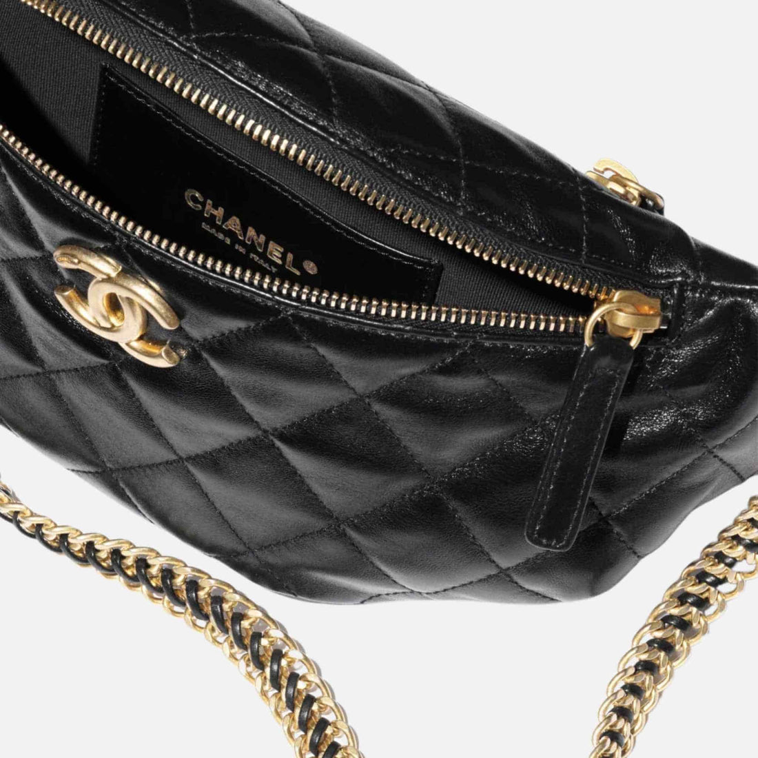 Waist Bag In Shiny Lambskin &amp; Tone Metal