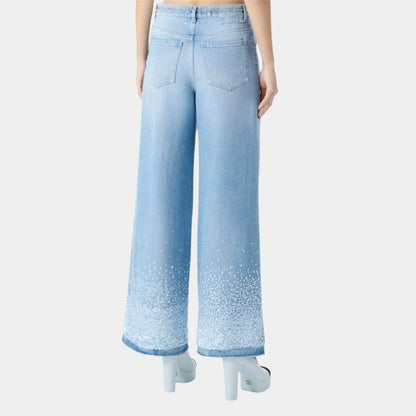 Washed Blue Denim Jeans Embroidered with Sequins