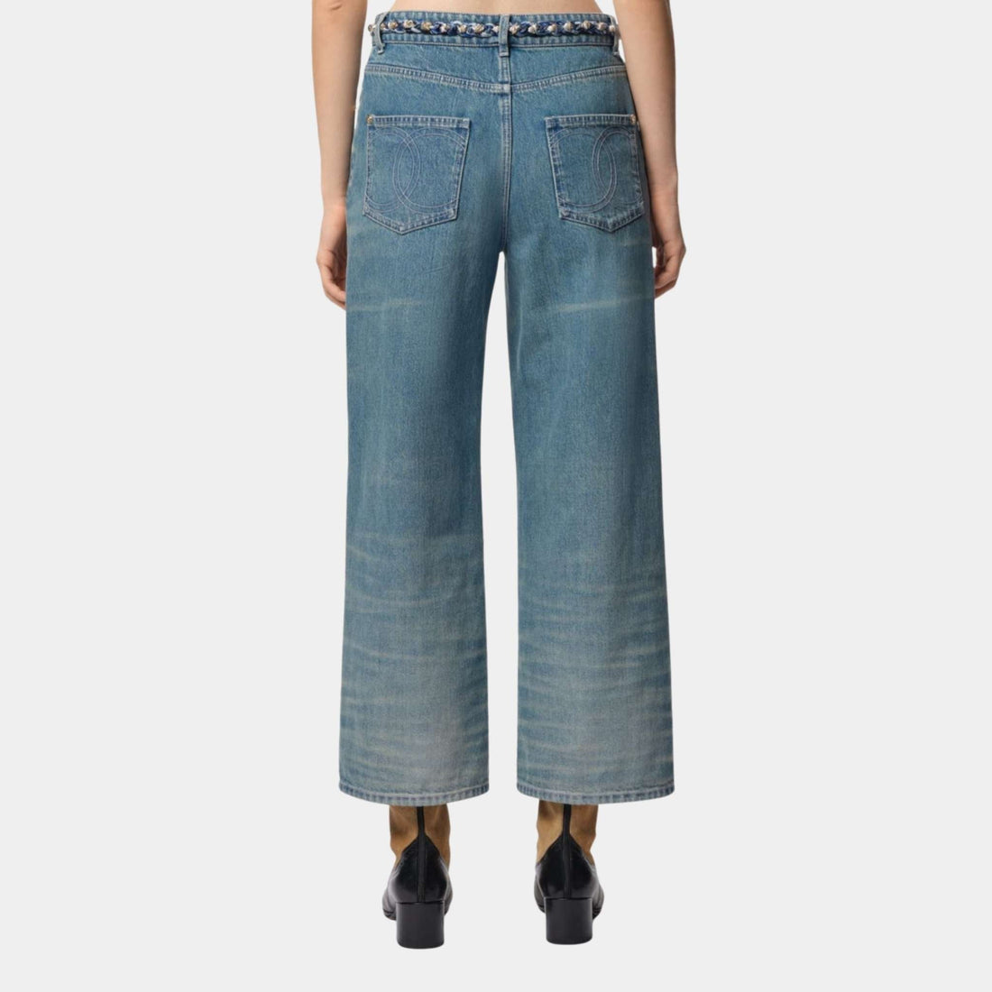 Washed Out Blue Denim Wide-Leg Denim Jeans