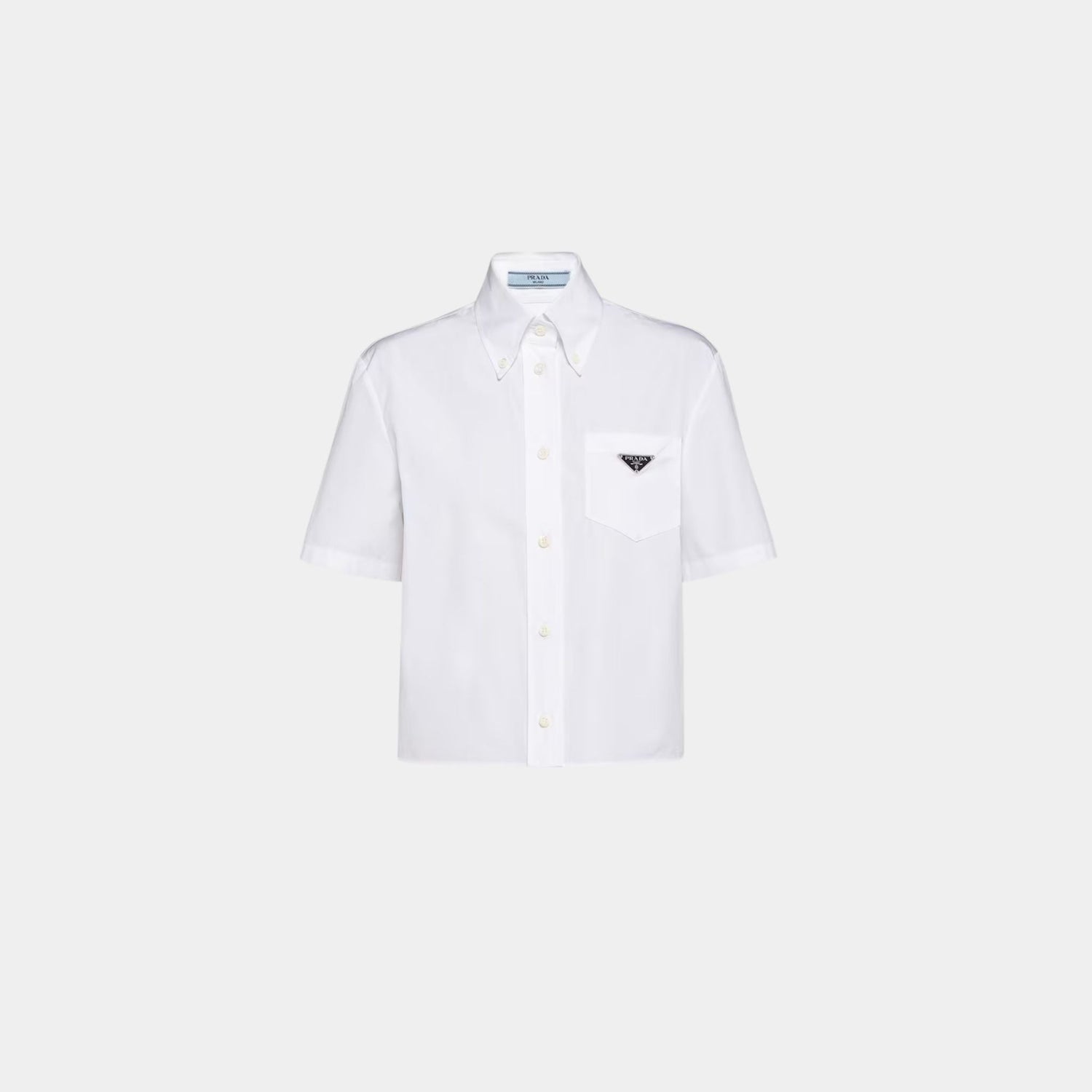 Cotton Cropped Short Sleeves White Poplin Shirt