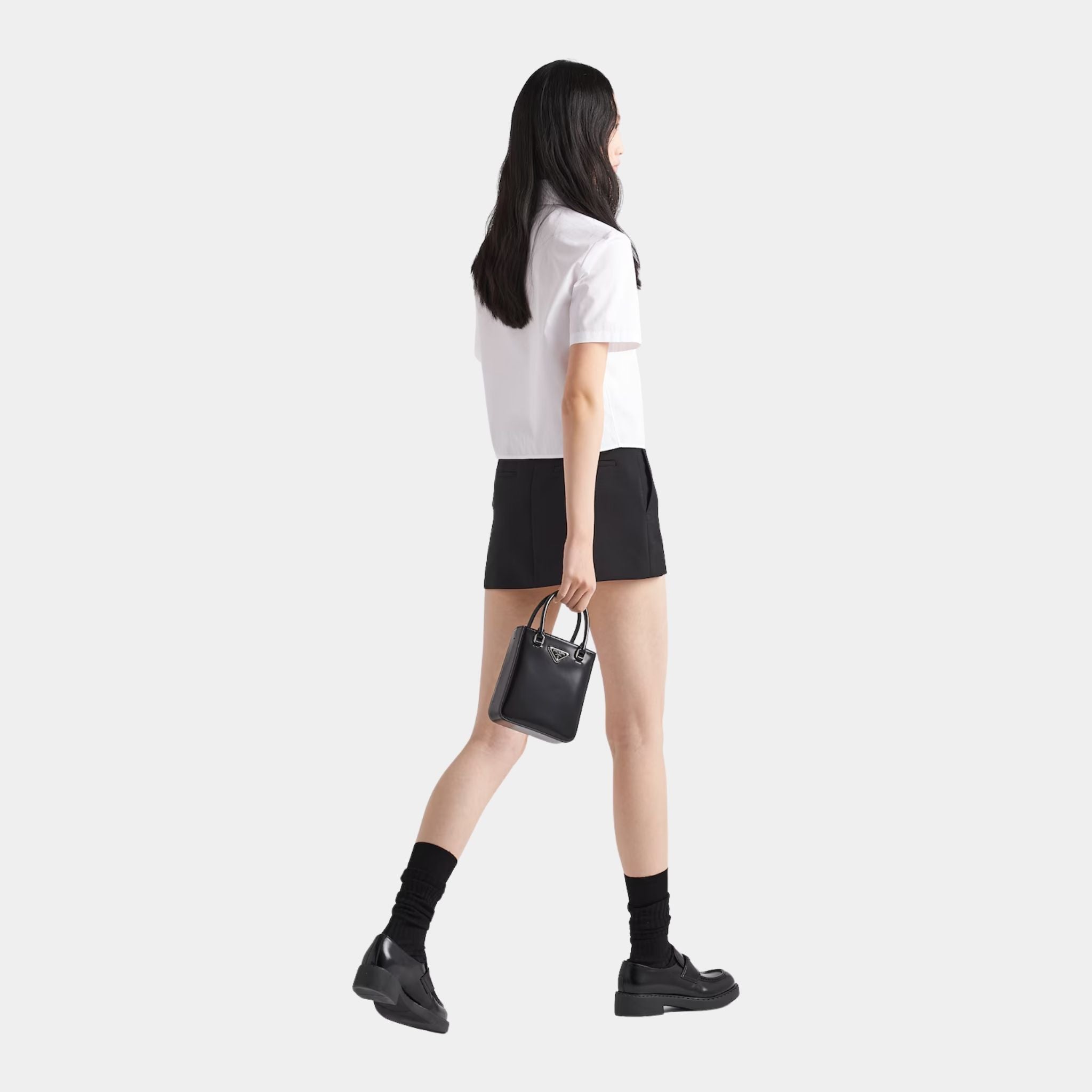 Cotton Cropped Short Sleeves White Poplin Shirt