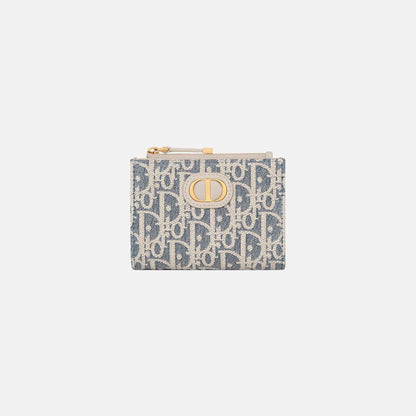 Dior 30 Montaigne Dahlia Wallet with Raffia and Calfskin