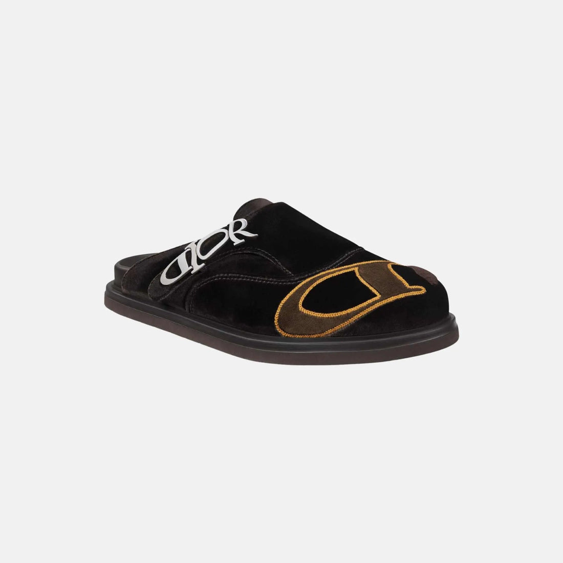 Aqua Mule DIOR &amp; LEWIS HAMILTON Brown Embroidered Velvet