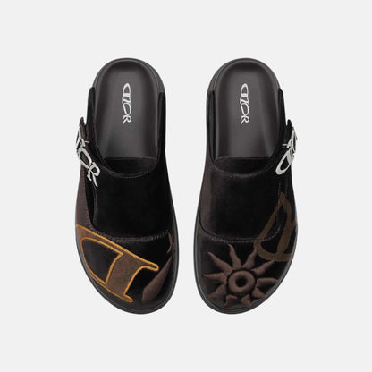 Aqua Mule DIOR &amp; LEWIS HAMILTON Brown Embroidered Velvet