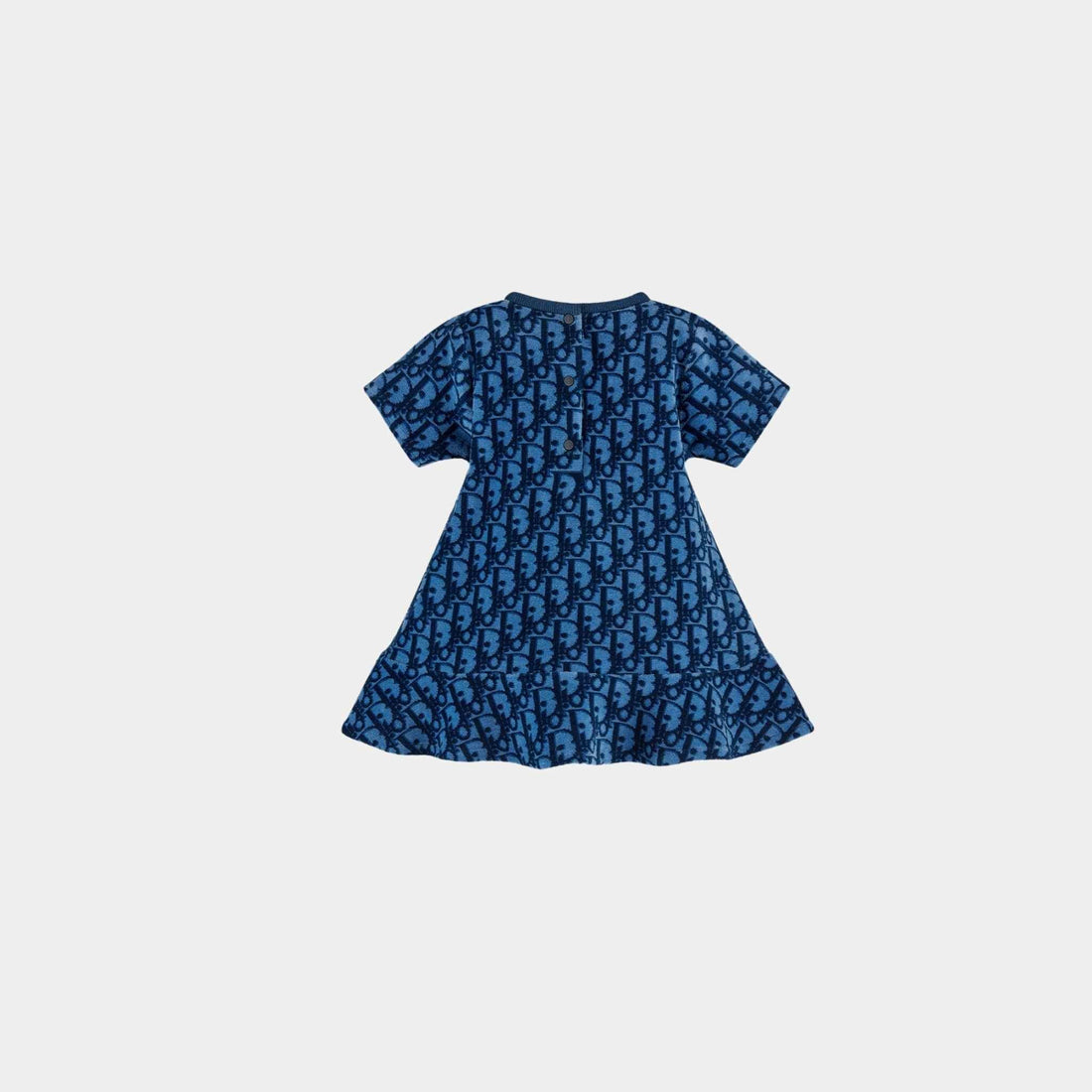 Baby A Line Dress Blue Dior Oblique Velvet Jacquard