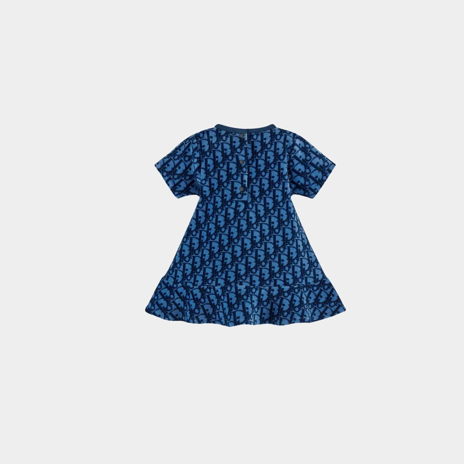 Baby A Line Dress Blue Dior Oblique Velvet Jacquard