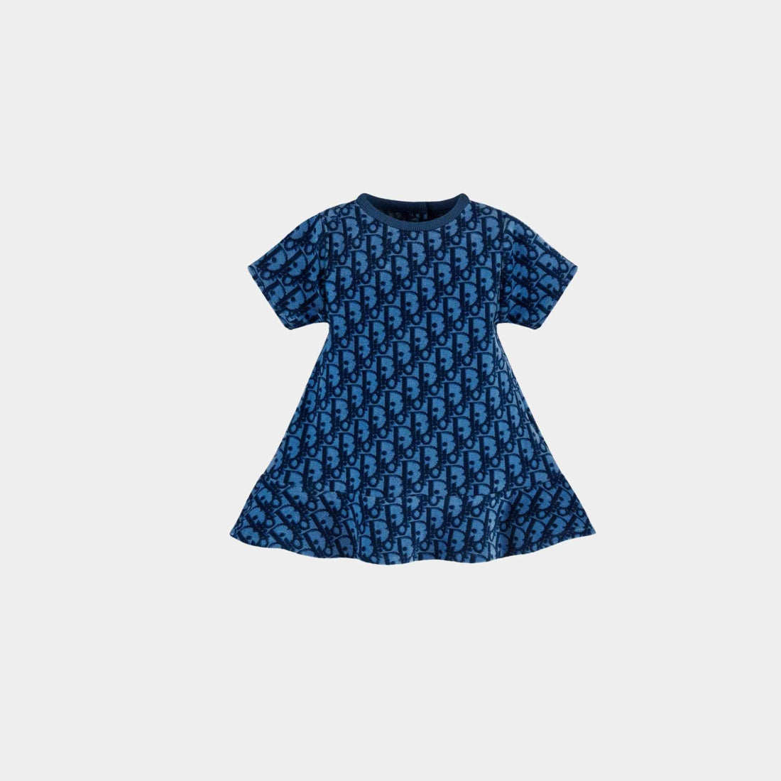 Baby A Line Dress Blue Dior Oblique Velvet Jacquard