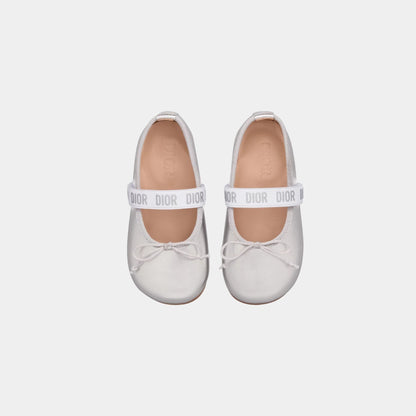 Baby Ballet Flat Metallic Silver-Tone Lambskin