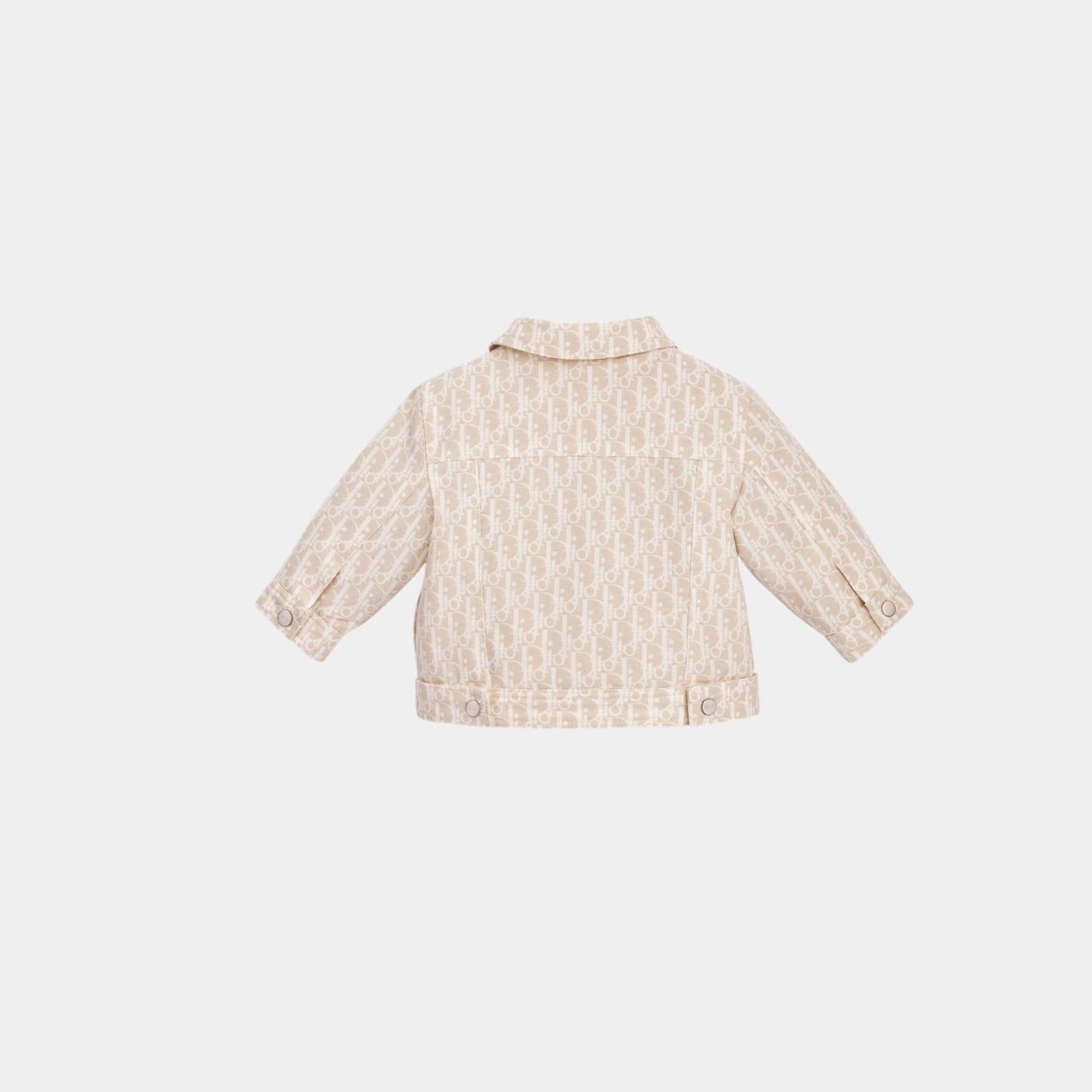 Baby Jacket Beige Basket Weave Cotton with Ivory Dior Oblique Motif