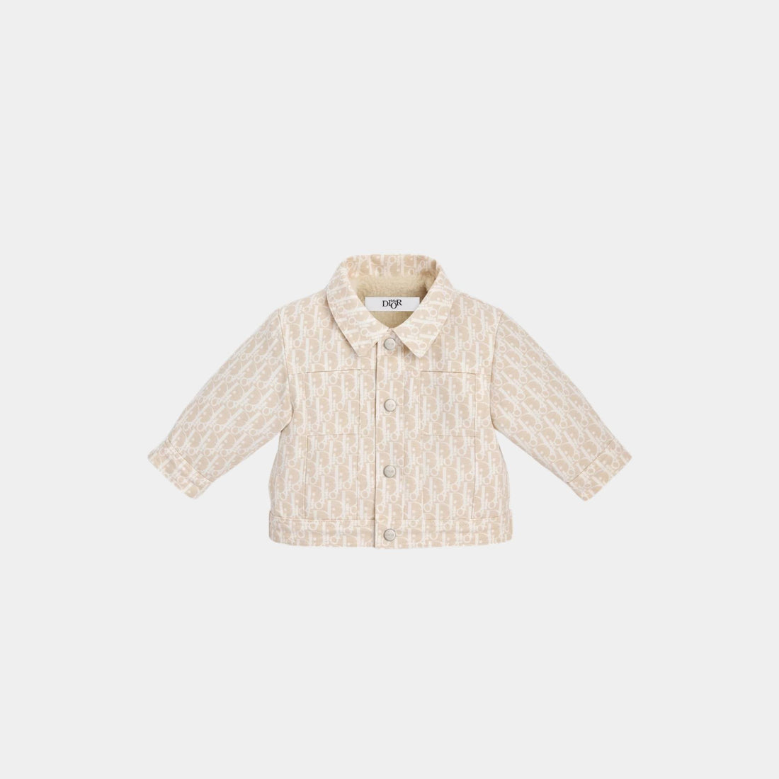 Baby Jacket Beige Basket Weave Cotton with Ivory Dior Oblique Motif