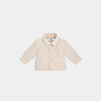 Baby Jacket Beige Basket Weave Cotton with Ivory Dior Oblique Motif