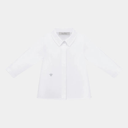 Baby Shirt White Cotton-Blend Poplin