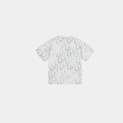 Baby T-Shirt in Ivory Cotton with Silver Oblique Pearl