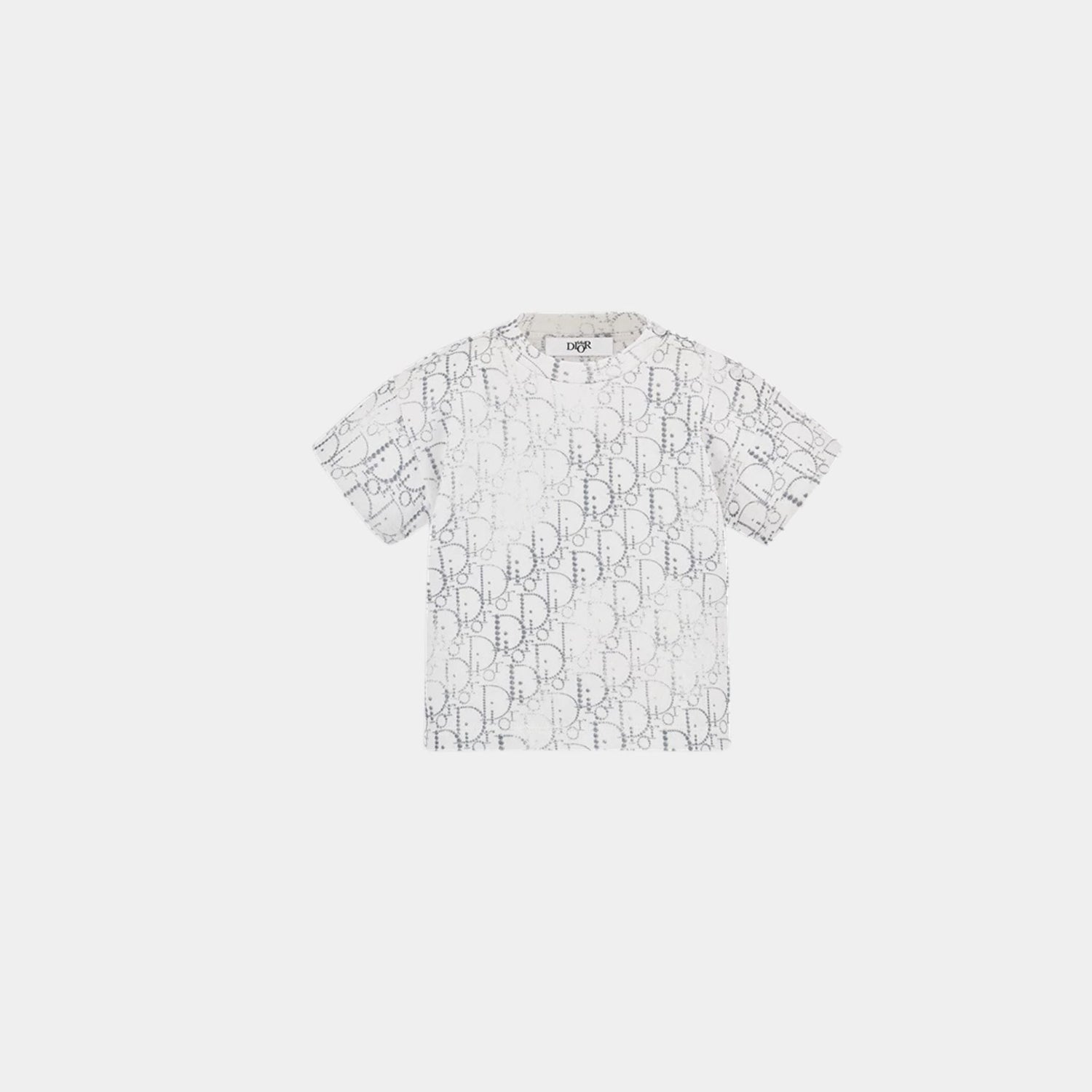 Baby T-Shirt in Ivory Cotton with Silver Oblique Pearl