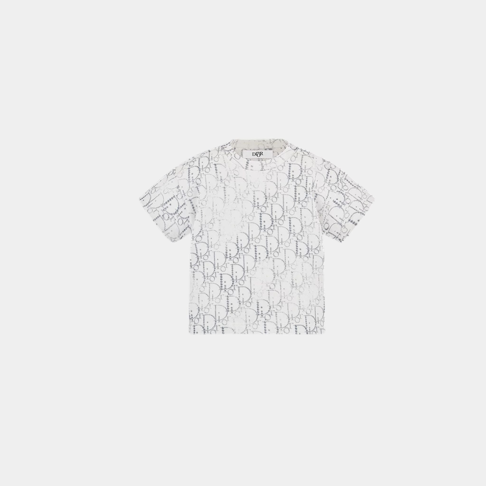 Baby T-Shirt in Ivory Cotton with Silver Oblique Pearl