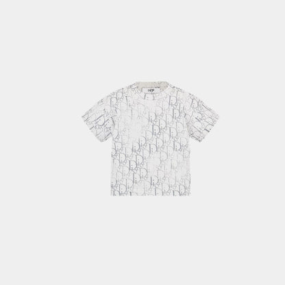 Baby T-Shirt in Ivory Cotton with Silver Oblique Pearl