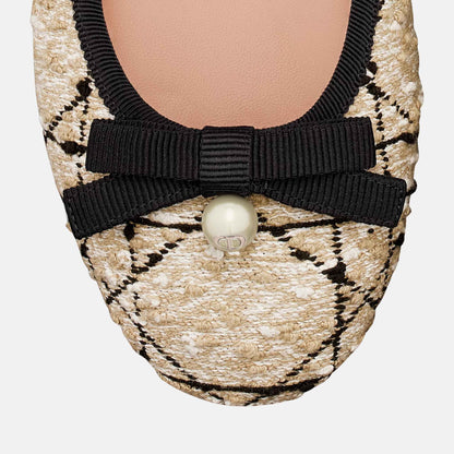 Ballet Flat Beige And Black Cannage Tweed
