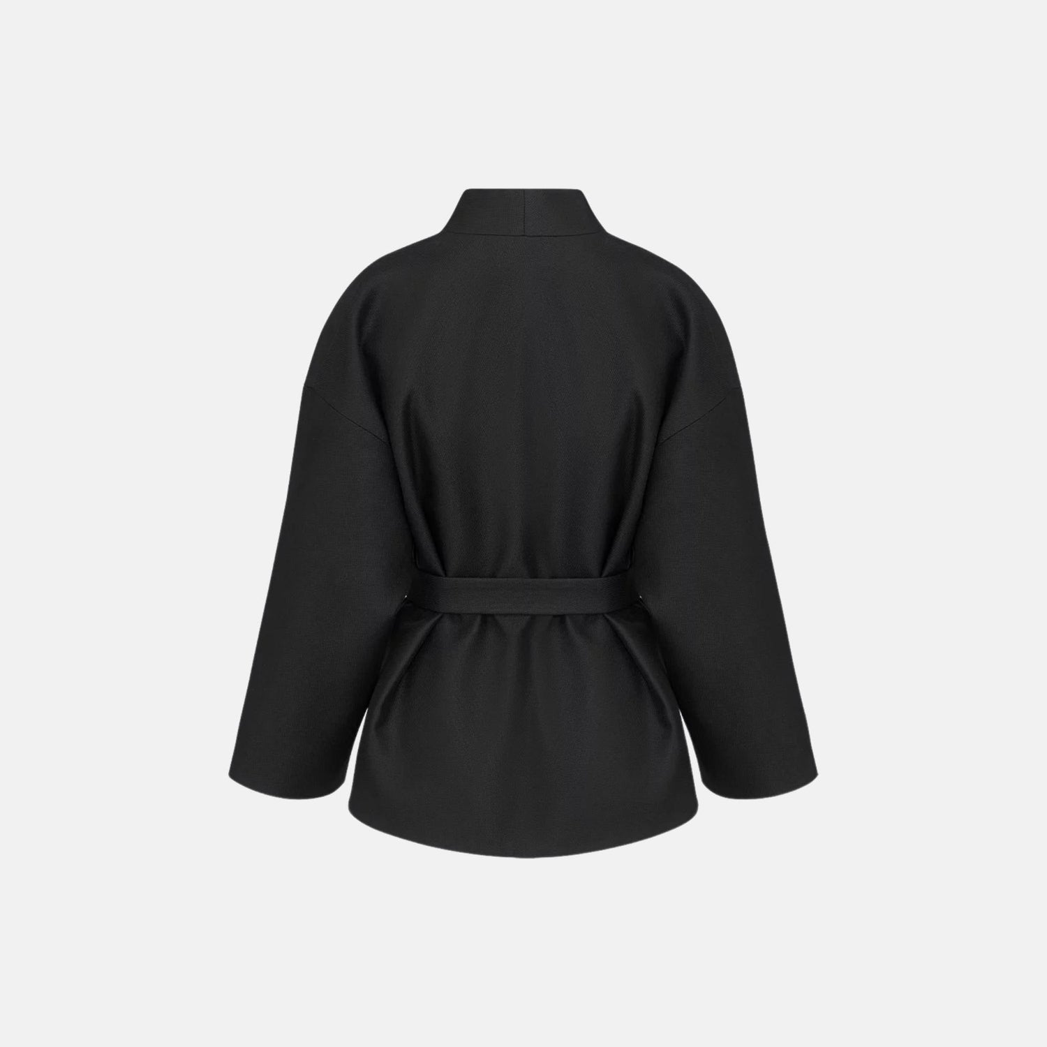 Belted Jacket In Virgin Wool And Silk Grain De Poudre