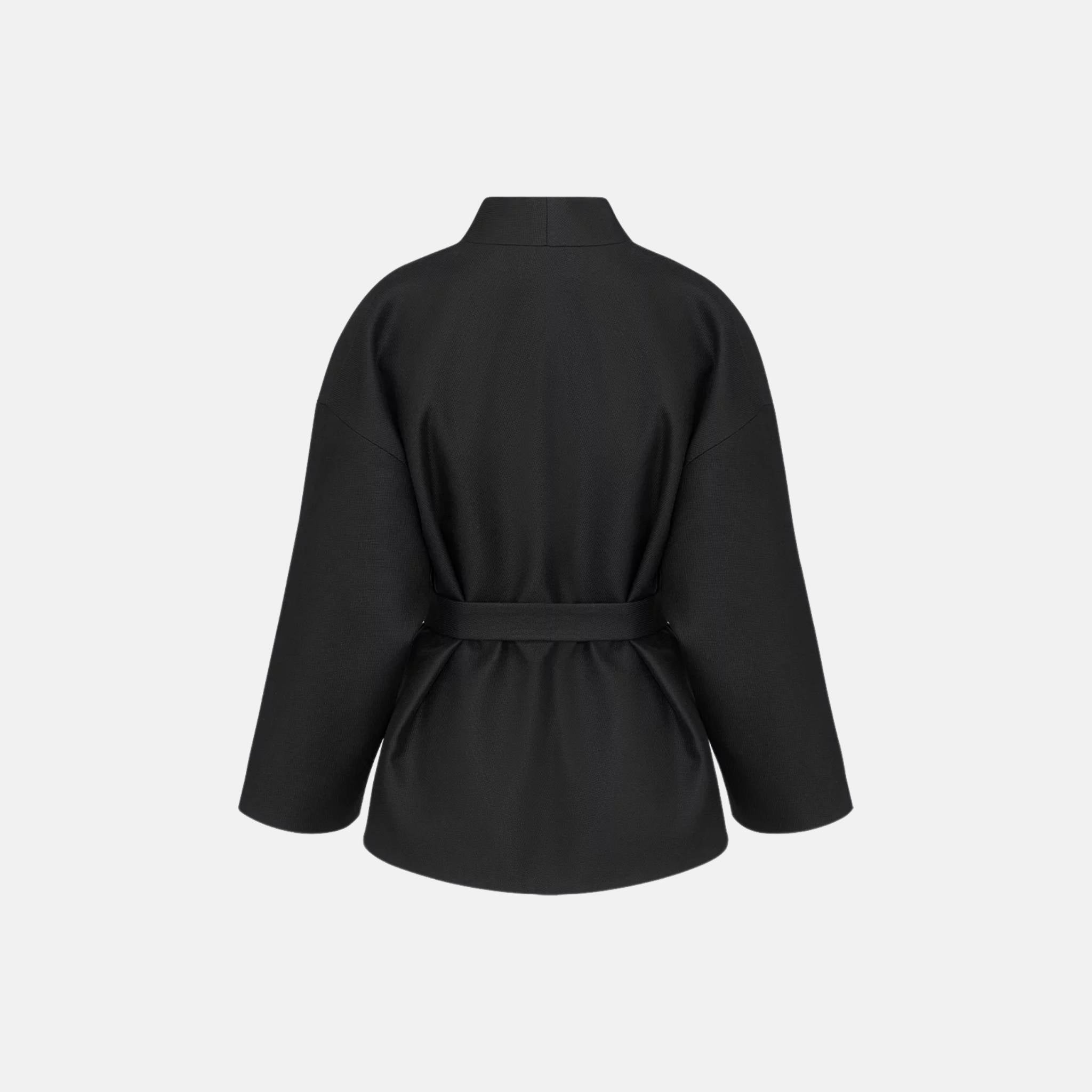 Belted Jacket In Virgin Wool And Silk Grain De Poudre