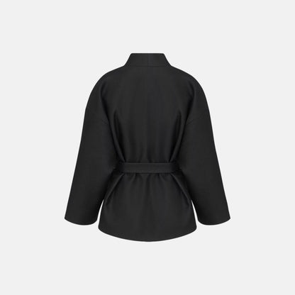Belted Jacket In Virgin Wool And Silk Grain De Poudre