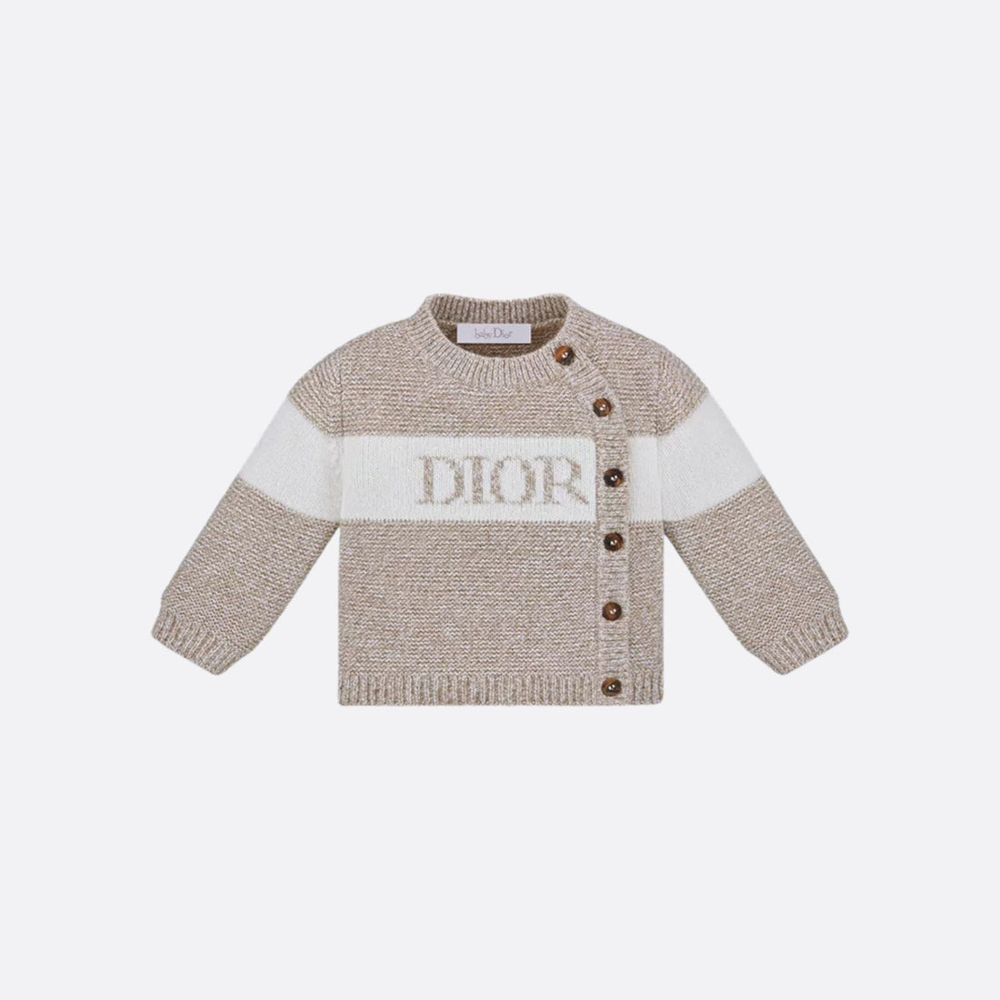 Cardigan in Heathered Beige &amp; Ivory Wool Cashmere Knit