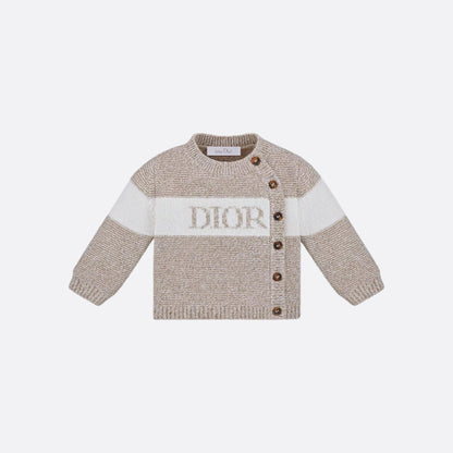 Cardigan in Heathered Beige &amp; Ivory Wool Cashmere Knit